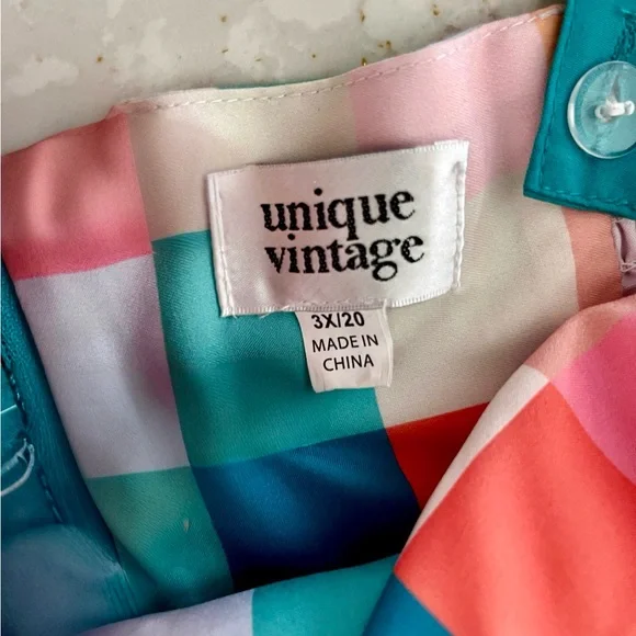 Colorful Checkered 50s Dress, Unique Vintage, Plus Size 3X (20) - Picture 6 of 11